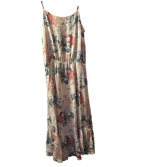 PARKER 100% Silk Size S FLORAL ASYMMETRICAL RUFFLE DRESS MELLOW MEADOW MULTI - Picture 5 of 10